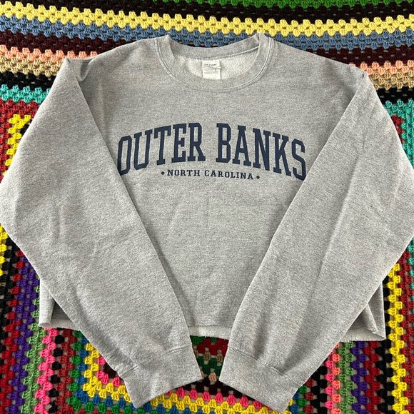 Y2K Outer Banks North Carolina NC Crewneck Sweatshirt Cropped Raw Edge B… - Picture 5 of 11